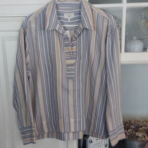 Loft Lou & Grey Striped Blue and Tan High-Low Top Size M